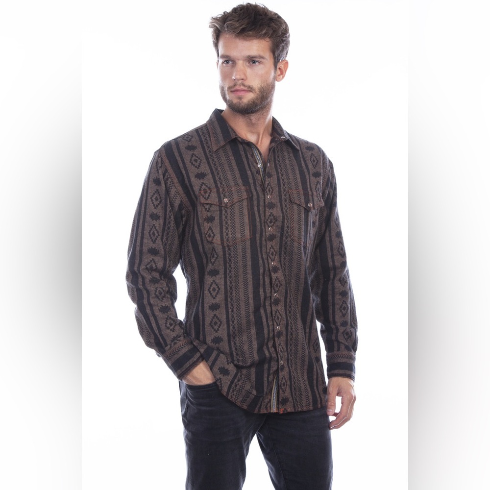 Scully Men's Geometric Brown and Black Shirt